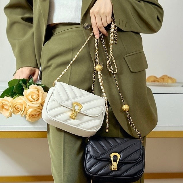 Damen-Umhängetasche aus echtem Leder mit Kette – 2025 Summer Luxe Edition 
