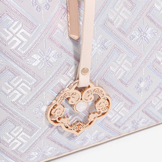 Elegant Jacquard Pattern Vegan Eco-Leather Satchel Clutch Bag with Hollow Lock Charm