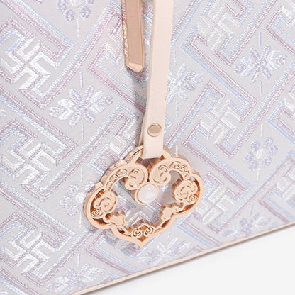 Elegant Jacquard Pattern Vegan Eco-Leather Satchel Clutch Bag with Hollow Lock Charm