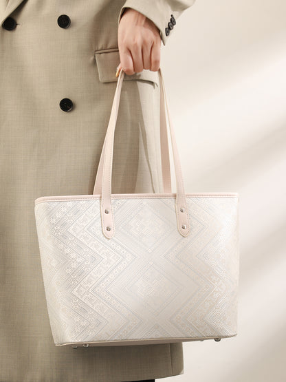 Refined Geometric Jacquard Vegan Eco-Leather Tote Clutch Bag