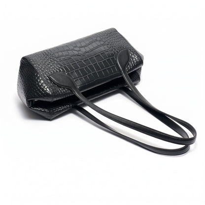 Sleek Luxe Croc Embossed Genuine Leather Bowling Clutch Bag