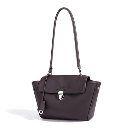 Quiet Luxe Pebbled Genuine Leather Winged Flap Tote Clutch Bag