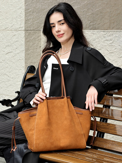Vintage Slouchy Suede Genuine Leather Tote Clutch Bag