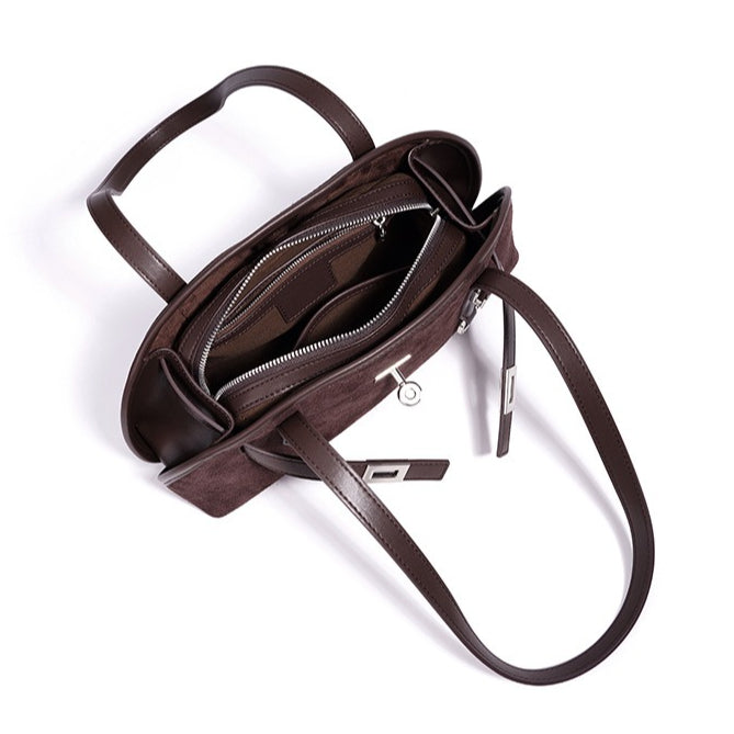 Sleek Soft Suede Genuine Leather Curved Clutch Bag