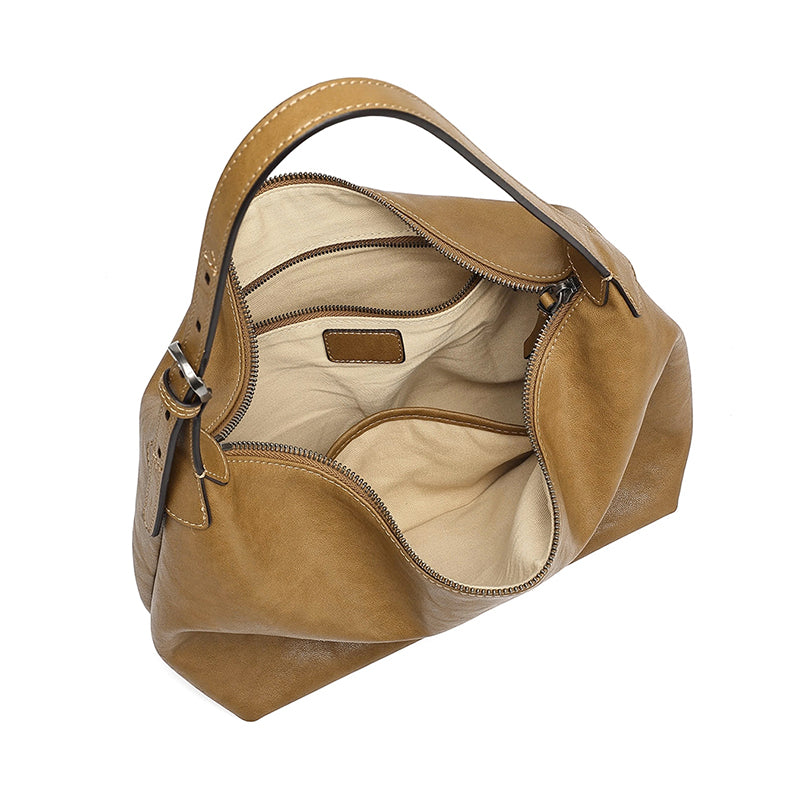 Supple Slouchy Genuine Leather Crescent Hobo Clutch Bag