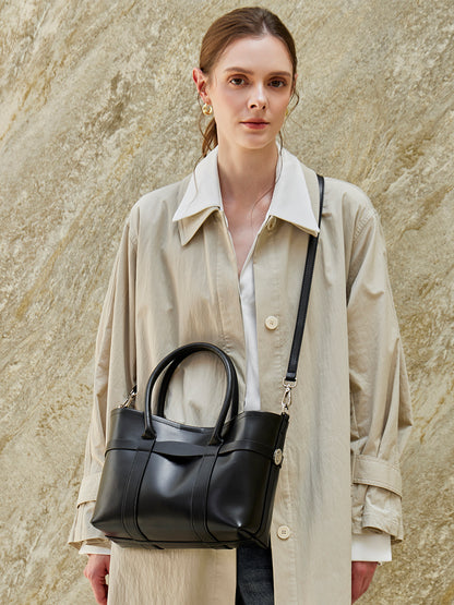 Ampia borsa tote a tracolla in pelle bovina semplice di lusso italiano