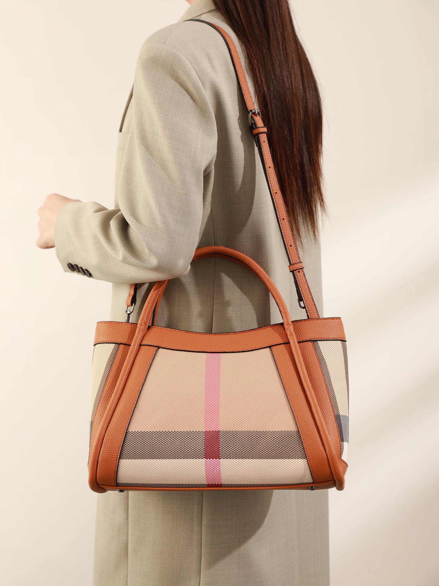 Sophisticated British Plaid Vegan Eco-Leather Tote Clutch Bag