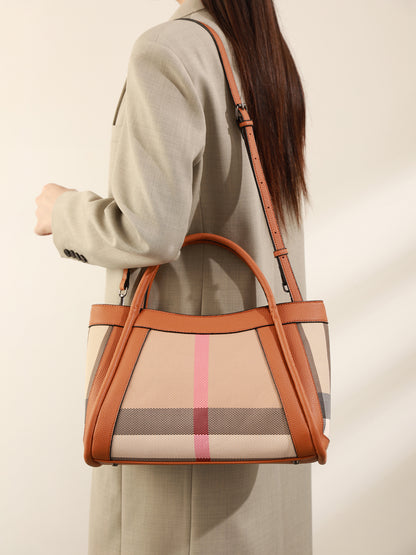 Sophisticated British Plaid Vegan Eco-Leather Tote Clutch Bag
