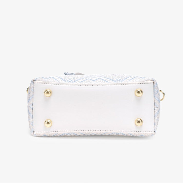 Serene Oriental Brocade Vegan Eco-Leather Mini Tote Clutch Bag with Tassel Charm
