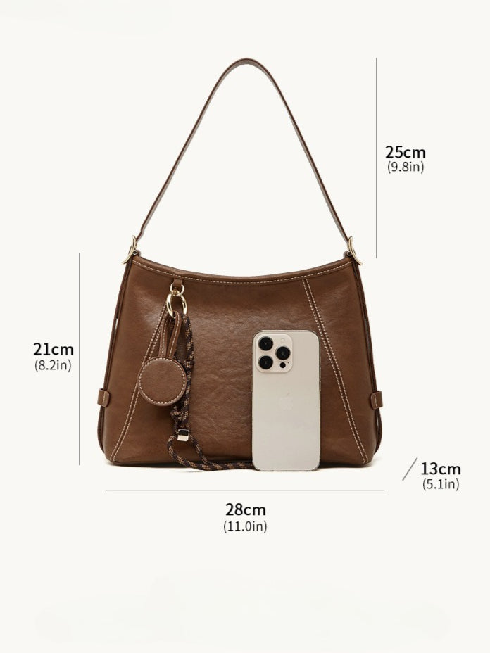 Artisan Stitched Genuine Leather Bag - Vintage Western Shoulder Tote with Tassel