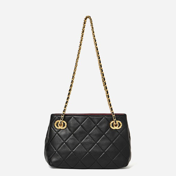 Classic Quilted Sheepskin Genuine Leather Chain Mini Tote Clutch Bag