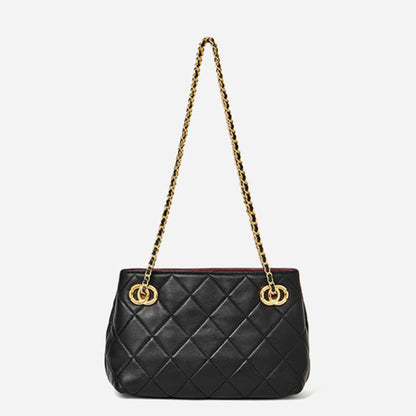 Classic Quilted Sheepskin Genuine Leather Chain Mini Tote Clutch Bag
