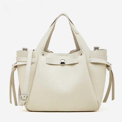 The Pebbled Genuine Leather Mini Bucket Tote Bag with Turn-Lock Closure