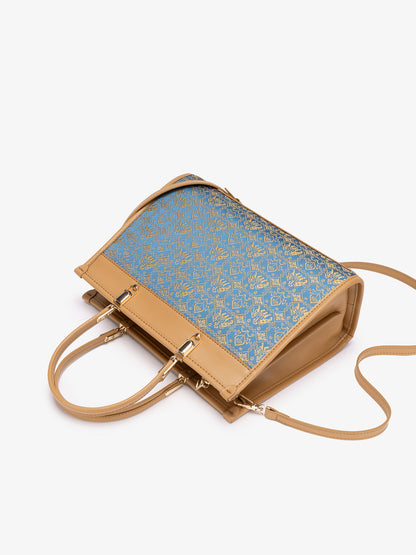 Ornate Geometric Golden Elephant Motif Vegan Eco-Leather Satchel Clutch Bag