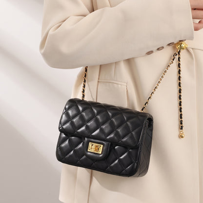 Timeless Petite Sheepskin Leather Quilted Flap Clutch Bag with Golden Ball Chain