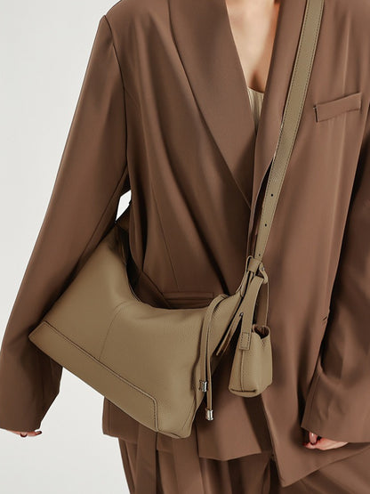 The Ethereal Slouchy Genuine Leather Bag - Minimalist Pebbled Hobo with Mini Pouch