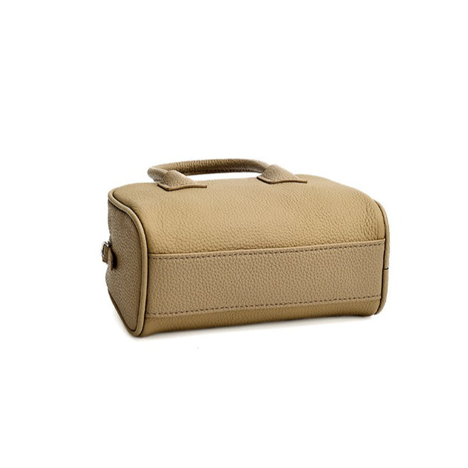 Cushiony Pebbled Genuine Leather Mini Boston Clutch Bag
