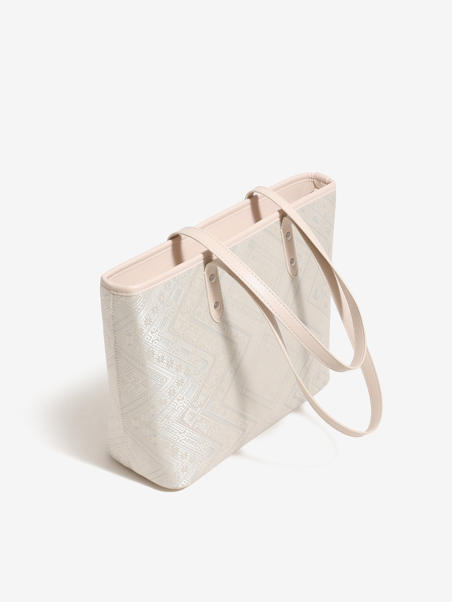 Refined Geometric Jacquard Vegan Eco-Leather Tote Clutch Bag