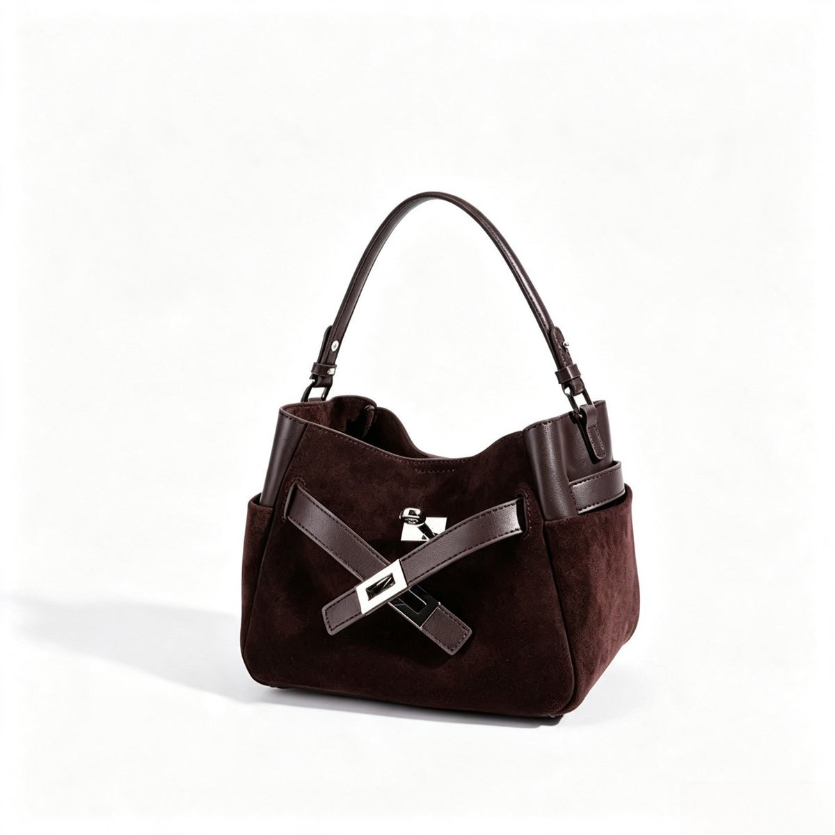 Lässige Beuteltaschen-Clutch aus echtem Veloursleder