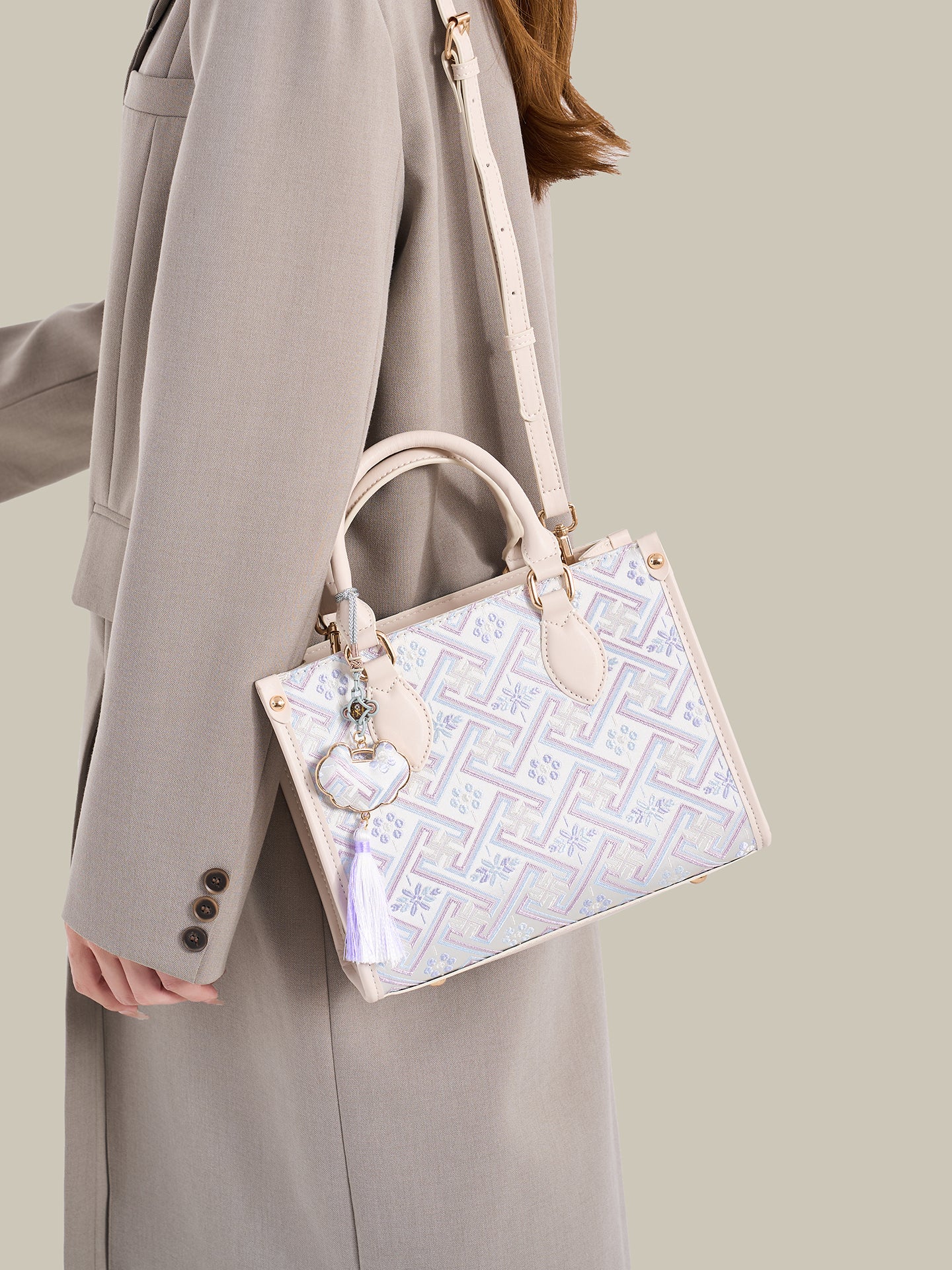 Exquisite Vegan Eco-Leather Mini Tote Clutch Bag with Elegant Tassel Charm
