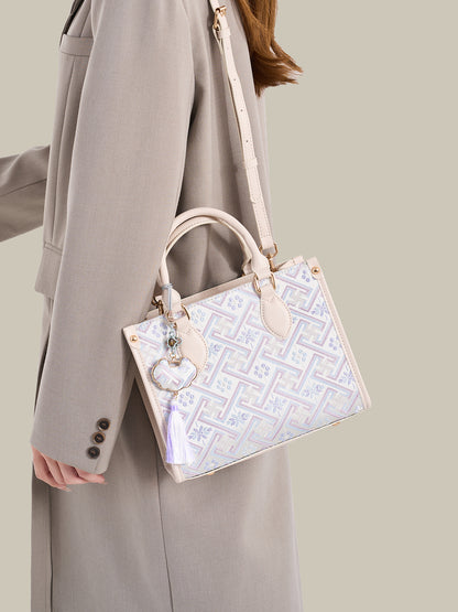 Exquisite Vegan Eco-Leather Mini Tote Clutch Bag with Elegant Tassel Charm