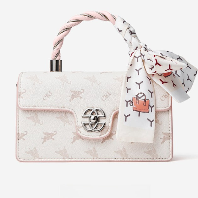 Retro Genuine Leather Shoulder Crossbody Bag With Scarf Decoration
