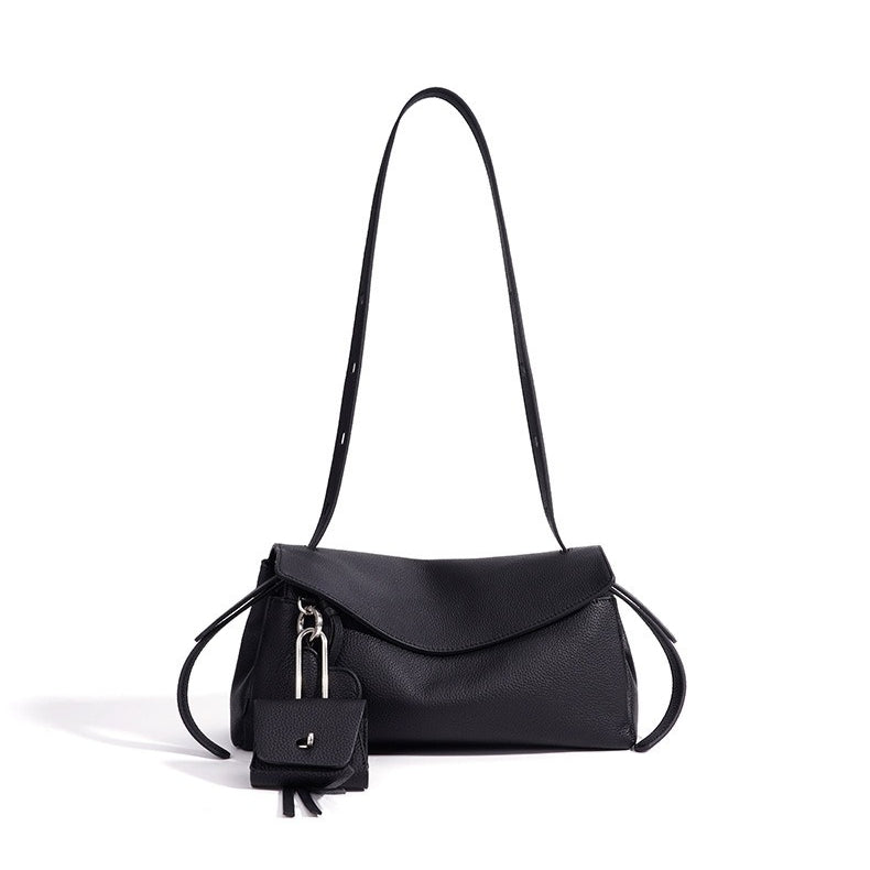 Sculptural Slouchy Genuine Leather Flap Clutch Bag with Mini Coin Pouch