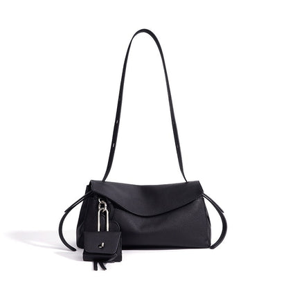 Sculptural Slouchy Genuine Leather Flap Clutch Bag with Mini Coin Pouch