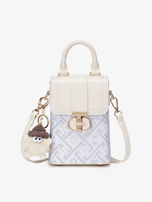 Elegant Oriental Embroidery Vegan Eco-Leather Mini Clutch Bag with Charm