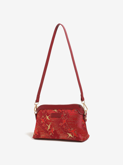 Radiant Oriental Crane Pattern Vegan Eco-Leather Clutch Bag
