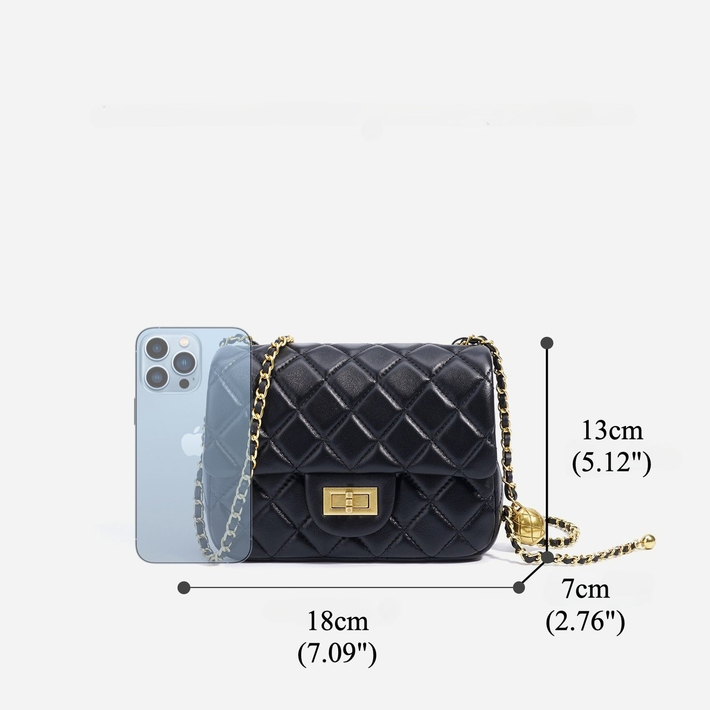 Timeless Petite Sheepskin Leather Quilted Flap Clutch Bag with Golden Ball Chain