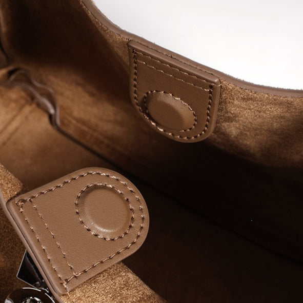 Effortless Suede Genuine Leather Bucket Clutch Bag