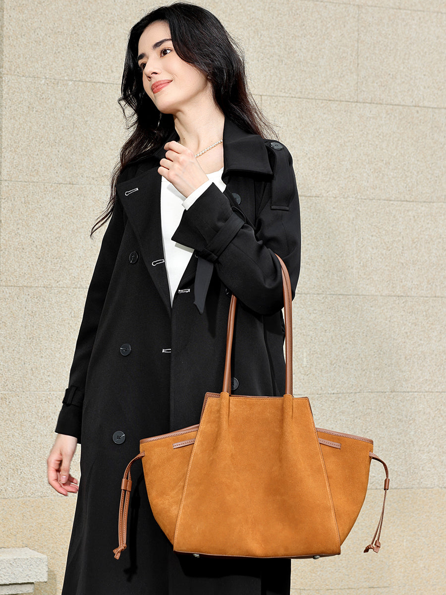 Vintage Slouchy Suede Genuine Leather Tote Clutch Bag