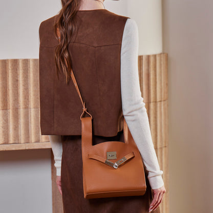 Borsa classica a secchiello chic in vera pelle per tutti i giorni, a tracolla