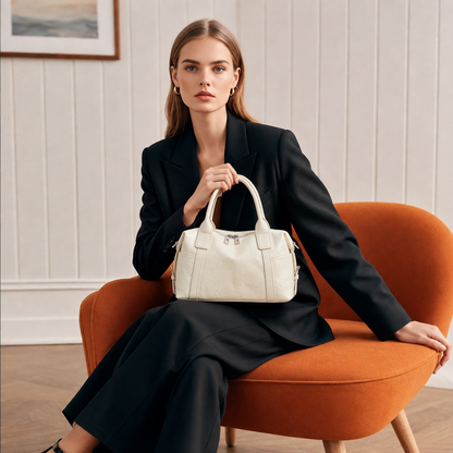 Effortless Genuine Leather Commuter Boston Clutch Bag