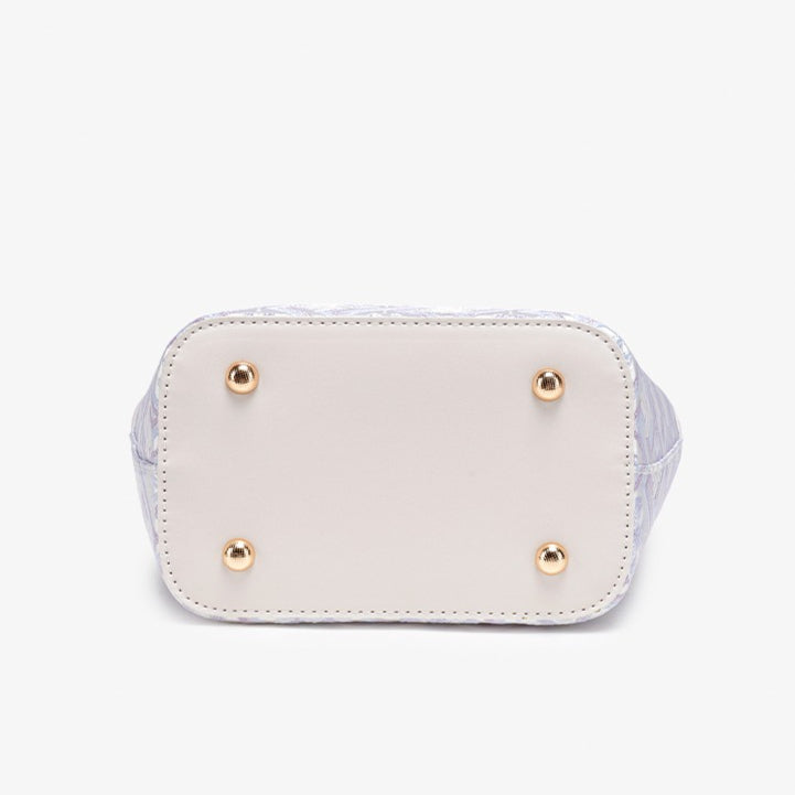 Opulent Brocade Vegan Eco-Leather Bucket Clutch Bag with Tassel Charm