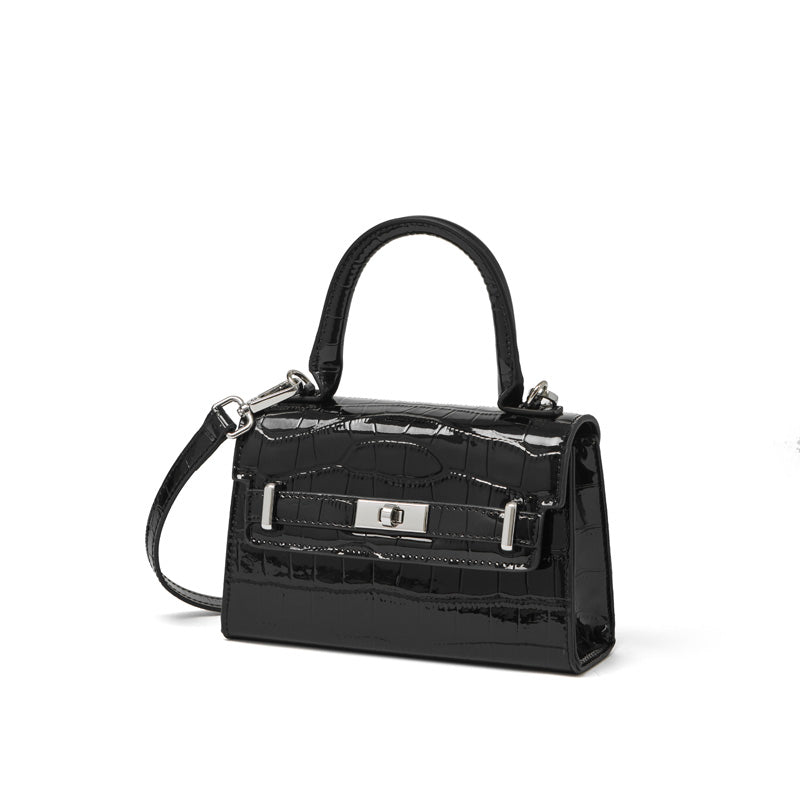 Borsa a tracolla minimalista in vera pelle effetto coccodrillo con manico