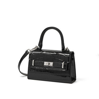 Borsa a tracolla minimalista in vera pelle effetto coccodrillo con manico