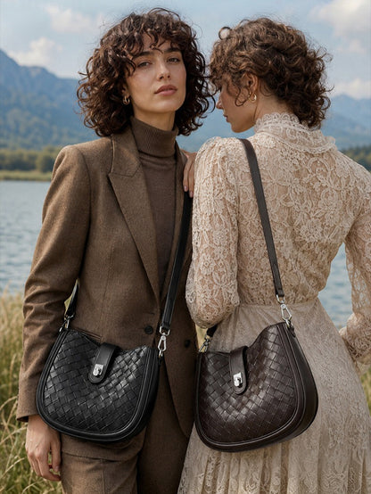 Intricate Woven Genuine Leather Saddle Clutch Bag