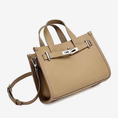 Minimalist Pebbled Genuine Leather Kelly Clutch Bag with Metal Turn Lock