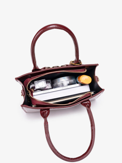 Exquisite Glossy Croc Embossed Vegan Eco-Leather Clutch Bag with Chic Charm
