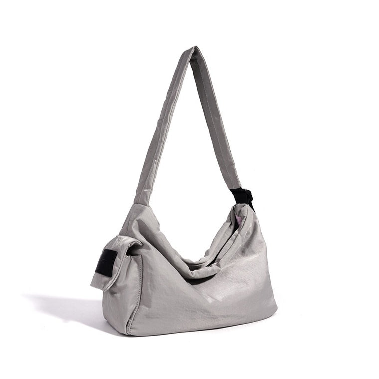 Minimalist Slouchy Nylon Shoulder Clutch Bag
