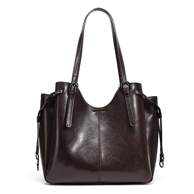 Classic Maillard Genuine Leather Large Capacity Tote Clutch Bag