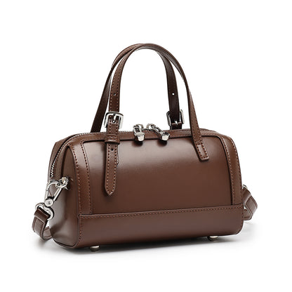 Retro Maillard Genuine Leather Boston Barrel Bag