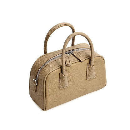 Cushiony Pebbled Genuine Leather Mini Boston Clutch Bag
