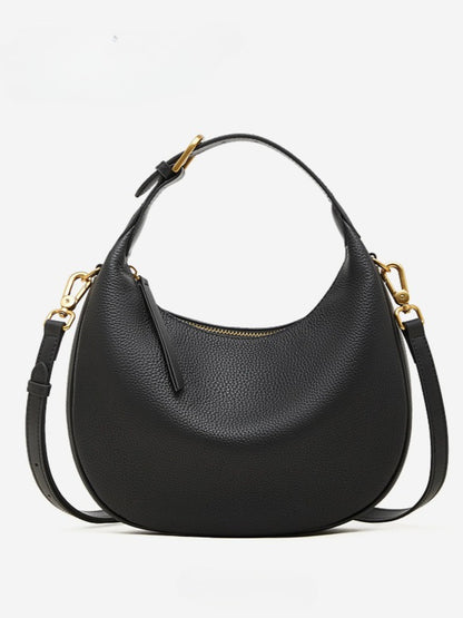 Modern Half-Moon Genuine Leather Bag - Versatile 2-Way Carry Pebbled Hobo
