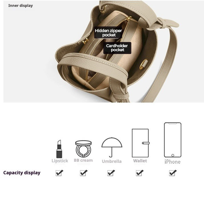 Mini sac seau à bandoulière pour pique-nique en cuir véritable pour femme