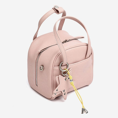 Chic Petite Genuine Leather Mini Boston Clutch Bag with Playful Star Charm