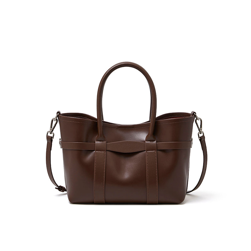 Ampia borsa tote a tracolla in pelle bovina semplice di lusso italiano