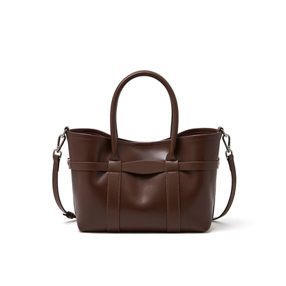 Ampia borsa tote a tracolla in pelle bovina semplice di lusso italiano